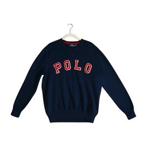 Polo Ralph Lauren Mens Sweater Large Blue Varsity Style Crewneck